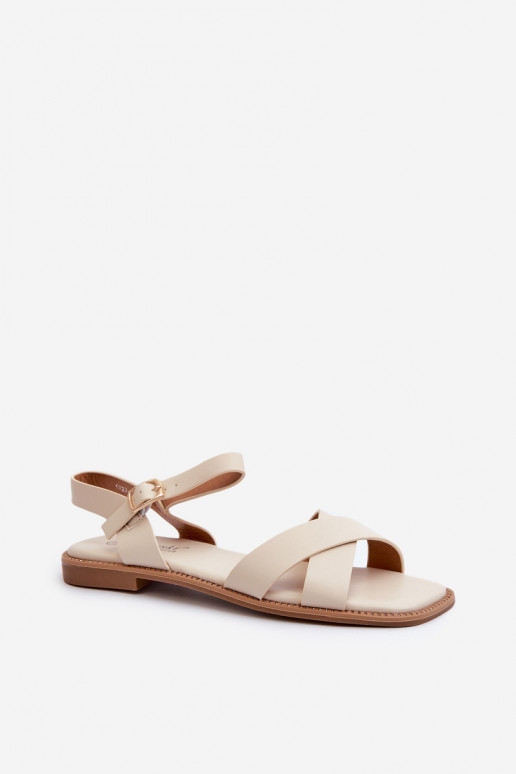 Sandales plates pour femmes en cuir écologique S.Barski KV27-003 couleur beige Sandales plates pour femmes en cuir écologique S.Barski KV27-003 couleur beige
