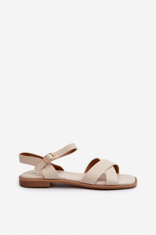 Sandales plates pour femmes en cuir écologique S.Barski KV27-003 couleur beige Sandales plates pour femmes en cuir écologique S.Barski KV27-003 couleur beige