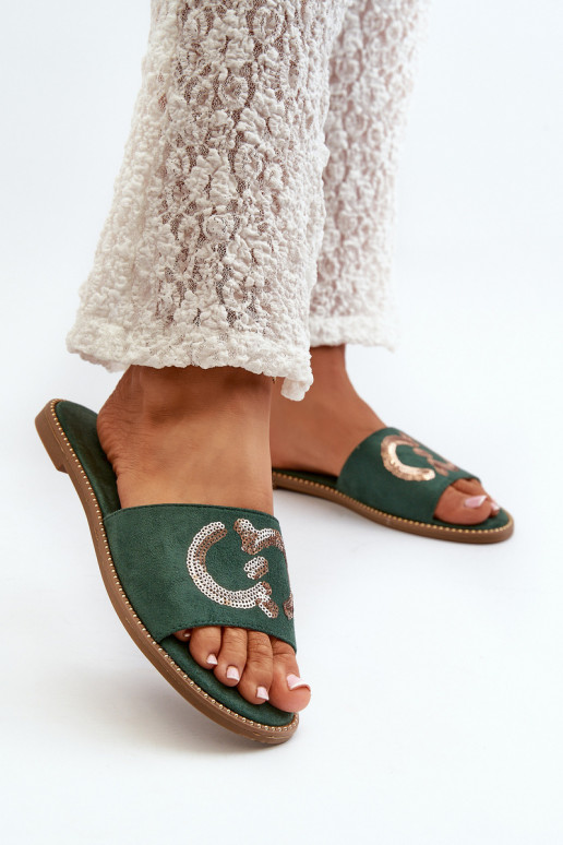 Chaussons plats pour femmes à écailles brillantes S.Barski KV27-052 couleur vert