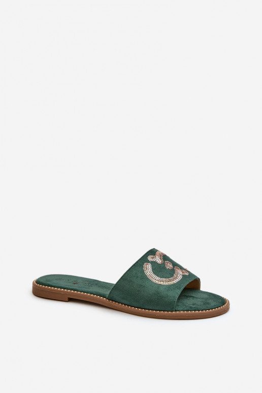 Chaussons plats pour femmes à écailles brillantes S.Barski KV27-052 couleur vert