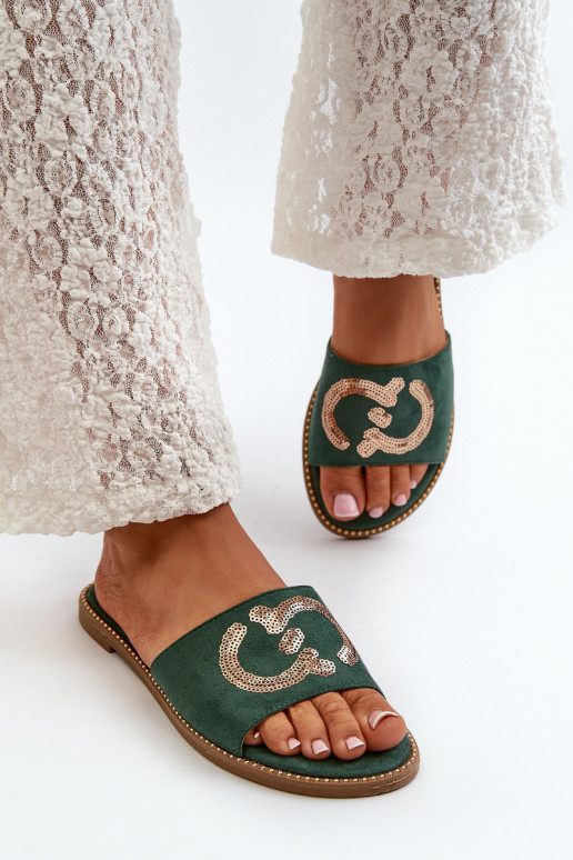 Chaussons plats pour femmes à écailles brillantes S.Barski KV27-052 couleur vert