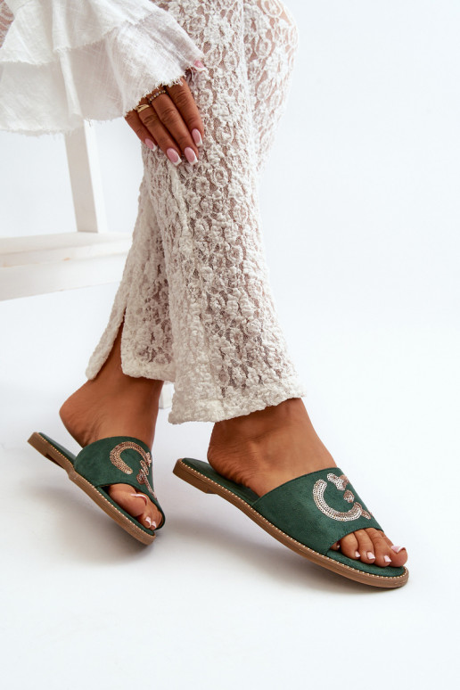 Chaussons plats pour femmes à écailles brillantes S.Barski KV27-052 couleur vert Chaussons plats pour femmes à écailles brillantes S.Barski KV27-052 couleur vert