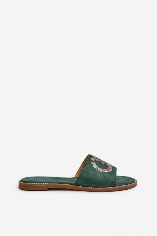 Chaussons plats pour femmes à écailles brillantes S.Barski KV27-052 couleur vert