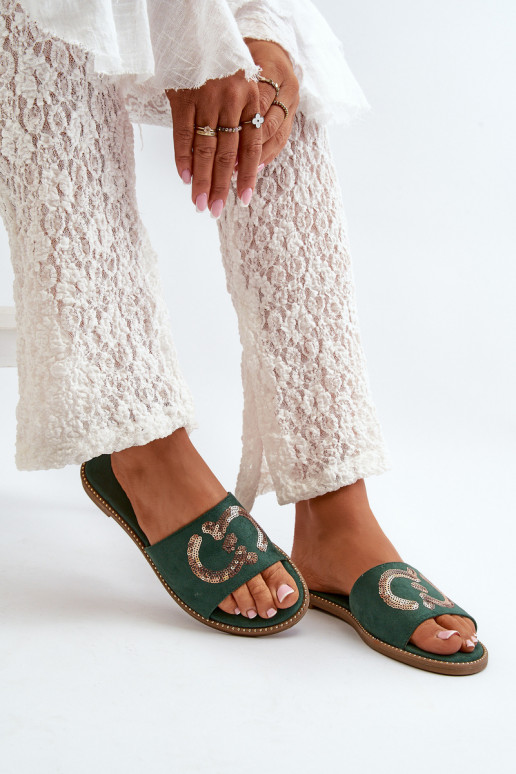 Chaussons plats pour femmes à écailles brillantes S.Barski KV27-052 couleur vert Chaussons plats pour femmes à écailles brillantes S.Barski KV27-052 couleur vert