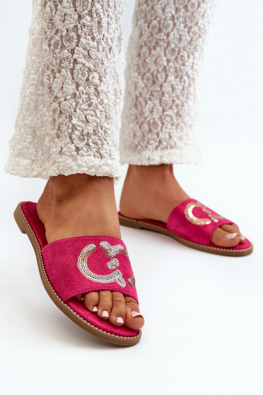 Chaussons plats pour femmes à écailles brillantes S.Barski KV27-052 couleur rose