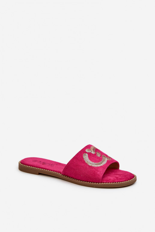 Chaussons plats pour femmes à écailles brillantes S.Barski KV27-052 couleur rose