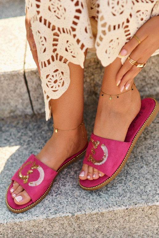 Chaussons plats pour femmes à écailles brillantes S.Barski KV27-052 couleur rose Chaussons plats pour femmes à écailles brillantes S.Barski KV27-052 couleur rose