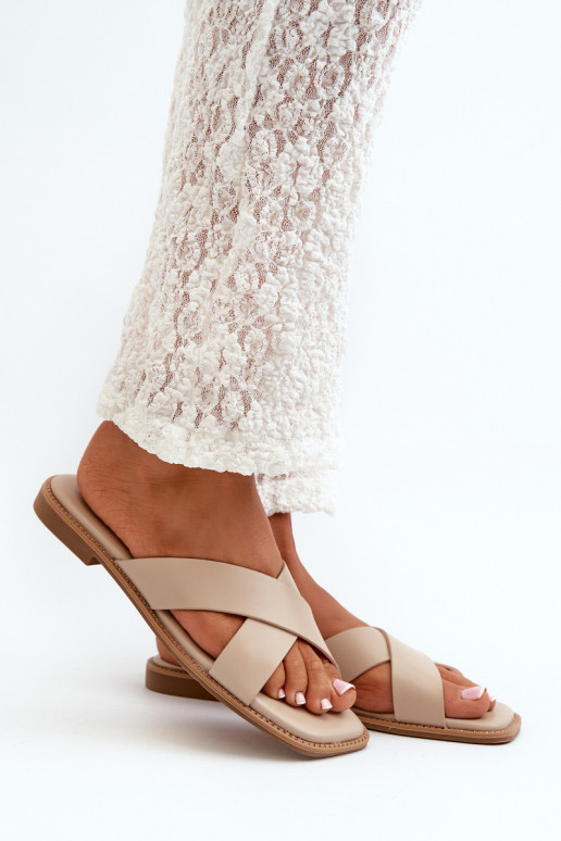 Chaussons pour femmes à talons larges en cuir écologique S.Barski KV27-002 beige