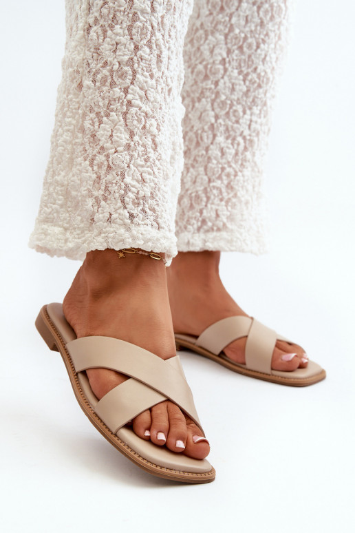 Chaussons pour femmes à talons larges en cuir écologique S.Barski KV27-002 beige Chaussons pour femmes à talons larges en cuir écologique S.Barski KV27-002 beige