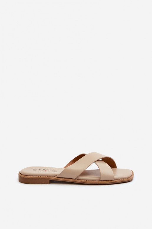 Chaussons pour femmes à talons larges en cuir écologique S.Barski KV27-002 beige