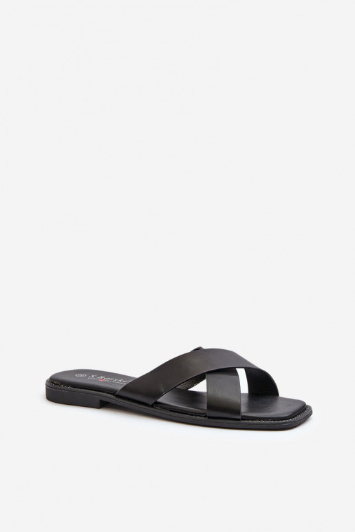 Chaussons pour femmes à talons larges en cuir écologique S.Barski KV27-002 couleur noir