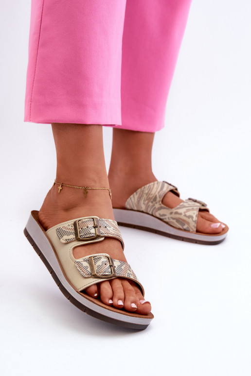 Chaussons confortables pour femmes avec boucles Inblu CP000045 couleur or