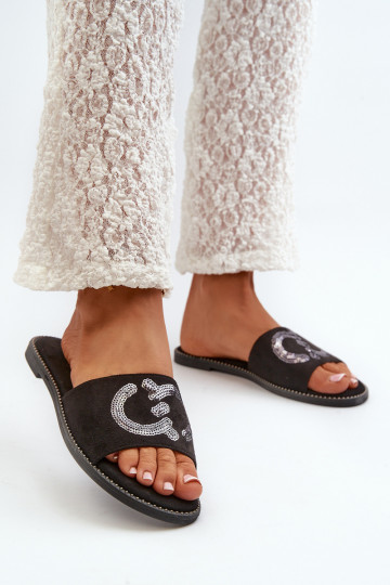 Chaussons plats pour femmes à écailles brillantes S.Barski KV27-052 couleur noir 2