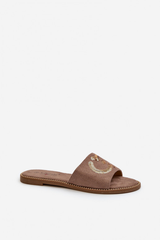 Chaussons plats pour femmes à écailles brillantes S.Barski KV27-052 couleur marron