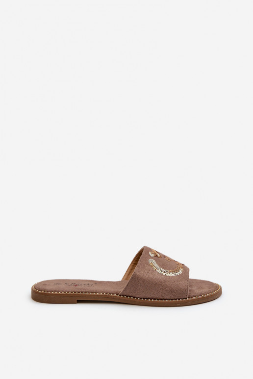 Chaussons plats pour femmes à écailles brillantes S.Barski KV27-052 couleur marron
