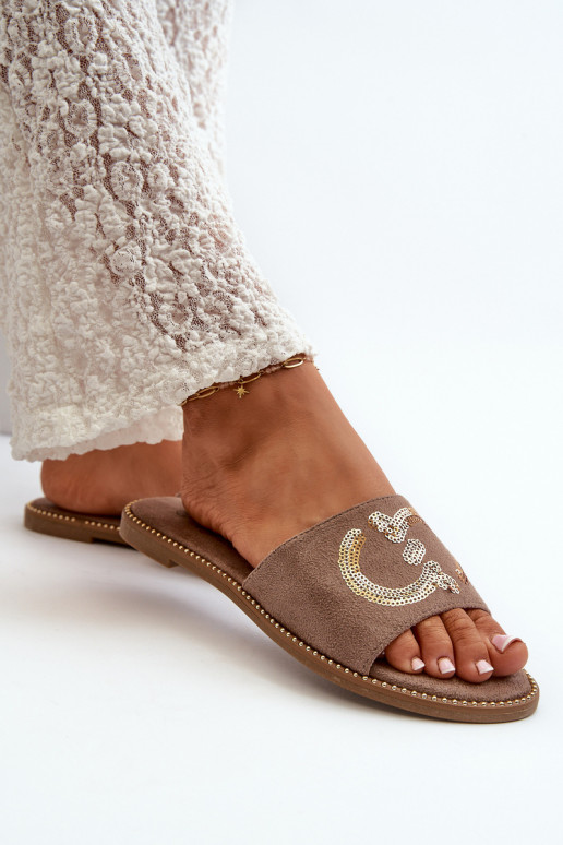 Chaussons plats pour femmes à écailles brillantes S.Barski KV27-052 couleur marron