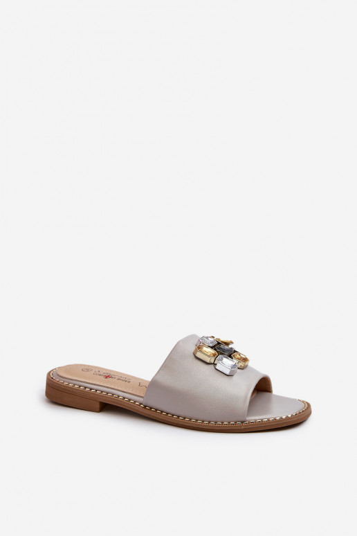 Chaussons pour femmes avec de beaux détails S.Barski KV27-031 beige Chaussons pour femmes avec de beaux détails S.Barski KV27-031 beige