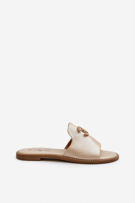 Chaussons pour femmes de style élégant à paillettes avec ornements S.Barski KV27-050 couleur or