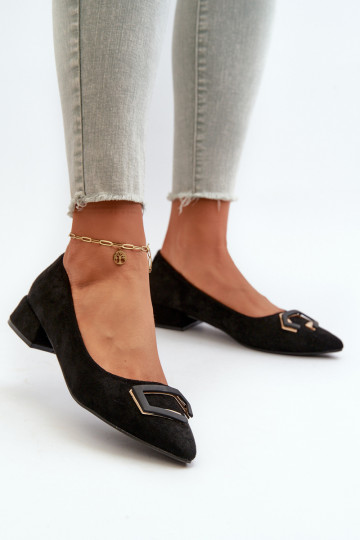 Chaussures à talons bas avec ornements en suède écologique S.Barski KV27-034 couleur noire