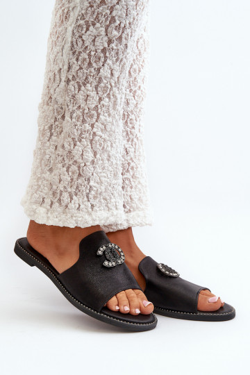 Chaussons pour femmes de style élégant avec brillance avec ornements S.Barski KV27-050 couleur noire 2