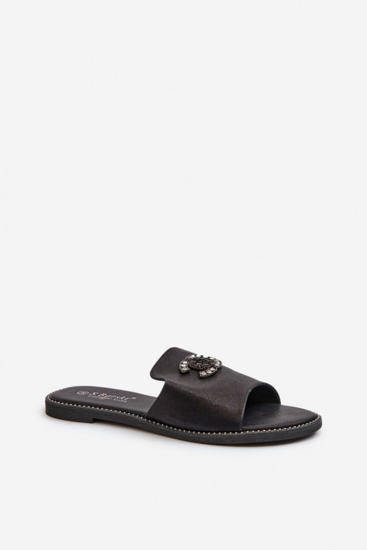 Chaussons pour femmes de style élégant avec brillance avec ornements S.Barski KV27-050 couleur noire Chaussons pour femmes de style élégant avec brillance avec ornements S.Barski KV27-050 couleur noire