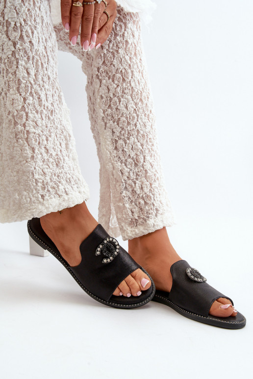 Chaussons pour femmes de style élégant avec brillance avec ornements S.Barski KV27-050 couleur noire Chaussons pour femmes de style élégant avec brillance avec ornements S.Barski KV27-050 couleur noire