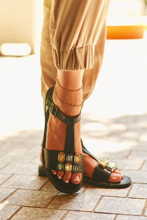 Style élégant Sandales pour femmes Avec détails ornés S.Barski KV27-030 couleur noire Style élégant Sandales pour femmes Avec détails ornés S.Barski KV27-030 couleur noire