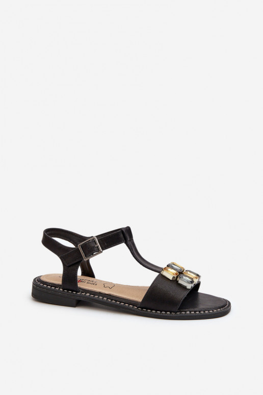 Style élégant Sandales pour femmes Avec détails ornés S.Barski KV27-030 couleur noire