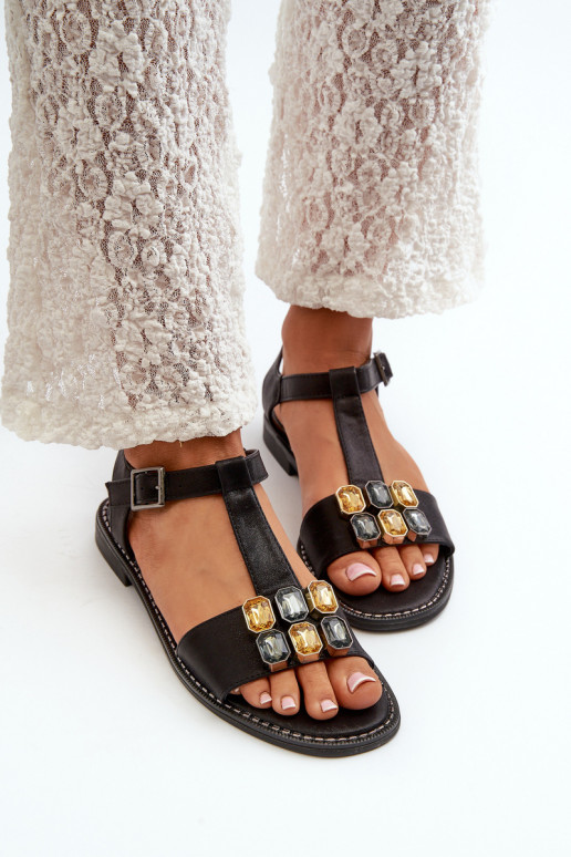 Style élégant Sandales pour femmes Avec détails ornés S.Barski KV27-030 couleur noire Style élégant Sandales pour femmes Avec détails ornés S.Barski KV27-030 couleur noire