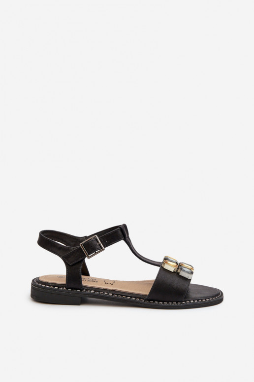 Style élégant Sandales pour femmes Avec détails ornés S.Barski KV27-030 couleur noire