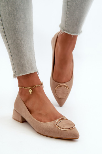 Chaussures à talon bas Z en éco-daim S.Barski KV27-037 couleur beige