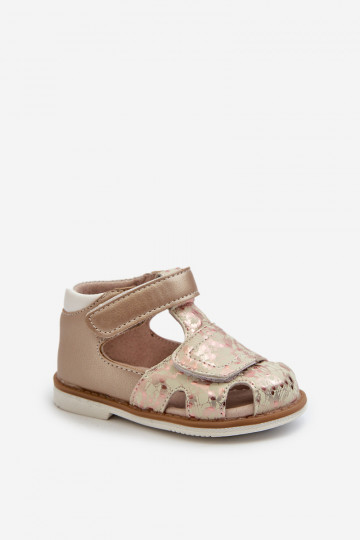 Sandales enfant à motifs avec attaches adhésives couleur or Maellita