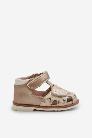 Sandales enfant à motifs avec attaches adhésives couleur or Maellita 2