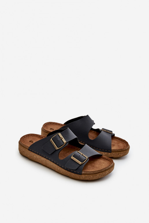 Easy Chaussons confortables Homme avec boucles Inblu MT000016 bleu foncé Easy Chaussons confortables Homme avec boucles Inblu MT000016 bleu foncé