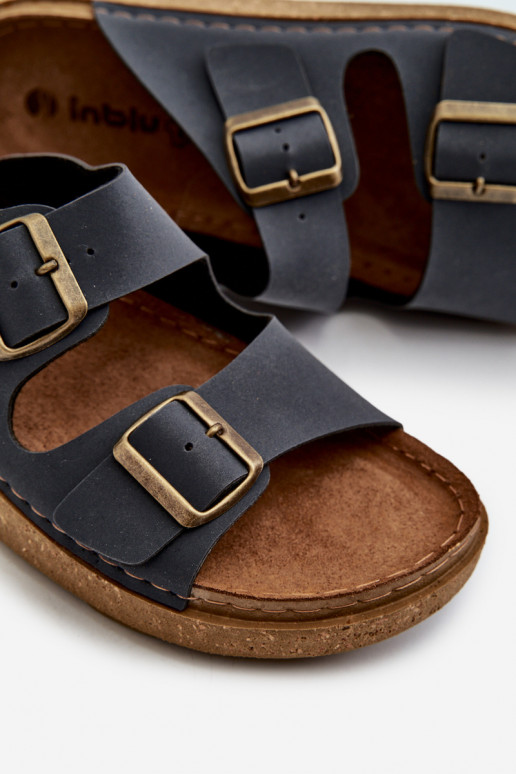 Easy Chaussons confortables Homme avec boucles Inblu MT000016 bleu foncé Easy Chaussons confortables Homme avec boucles Inblu MT000016 bleu foncé