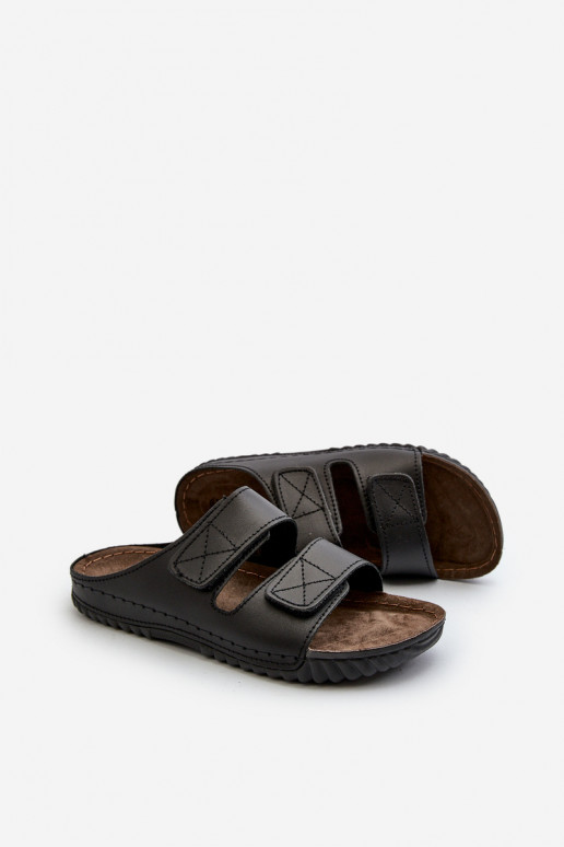 Chaussons Confortables Hommes Avec Rayures Avec Velcro Inblu FM00001U Noir
