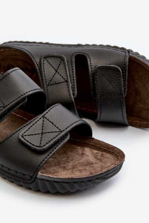 Chaussons Confortables Hommes Avec Rayures Avec Velcro Inblu FM00001U Noir