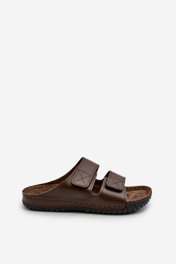 Chaussons Confortables Homme Avec Rayures Avec Velcro Inblu FM00001U Marron Foncé 2