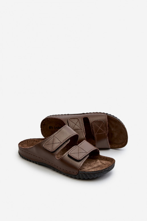 Chaussons Confortables Homme Avec Rayures Avec Velcro Inblu FM00001U Marron Foncé