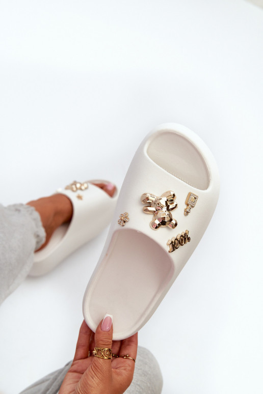 Chaussons pour femmes Lengva Chaussons légers avec de beaux détails de couleur blanc Orchia