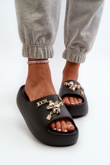 Chaussons femme Lengwa Chaussons légers avec de beaux détails de couleur noir Orchia