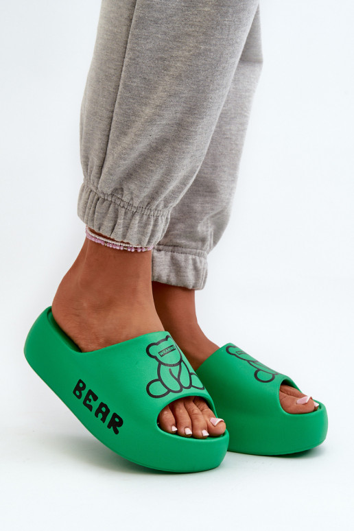 Pantoufles légères pour femmes, pantoufles à semelles massives à la mode avec ours en peluche, couleur verte Lamira Pantoufles légères pour femmes, pantoufles à semelles massives à la mode avec ours en peluche, couleur verte Lamira