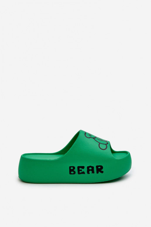 Pantoufles légères pour femmes, pantoufles à semelles massives à la mode avec ours en peluche, couleur verte Lamira Pantoufles légères pour femmes, pantoufles à semelles massives à la mode avec ours en peluche, couleur verte Lamira