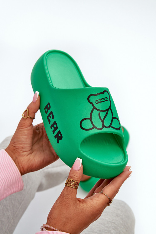 Pantoufles légères pour femmes, pantoufles à semelles massives à la mode avec ours en peluche, couleur verte Lamira Pantoufles légères pour femmes, pantoufles à semelles massives à la mode avec ours en peluche, couleur verte Lamira