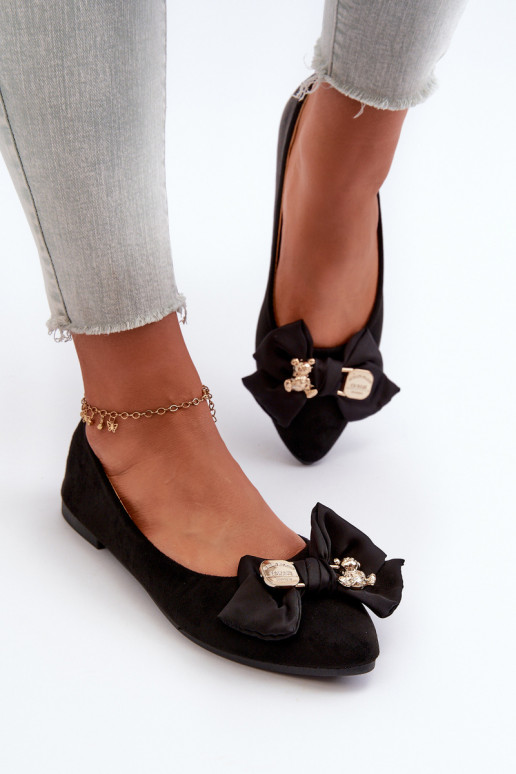 Ballerines pour femmes en Eco Suède avec rubans I Broszka couleur noir Satris