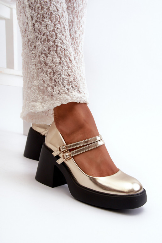 Chaussures Eko Oda à talon large, couleur or Halmina