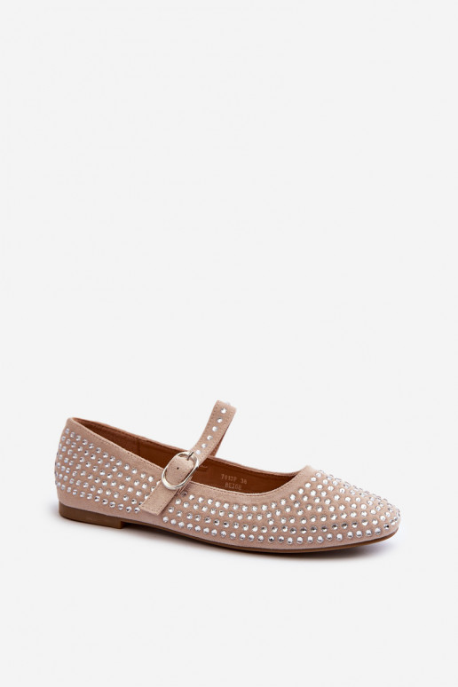 Ballerines Eco Suede en Ozdobione Avec strass beige Tinara