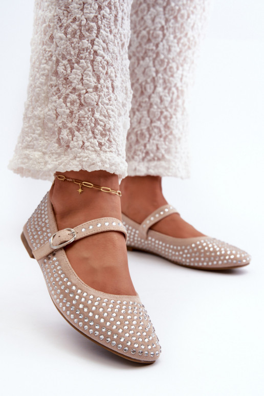 Ballerines Eco Suede en Ozdobione Avec strass beige Tinara