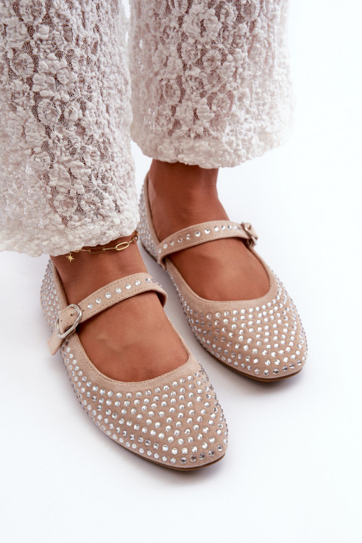 Ballerines Eco Suede en Ozdobione Avec strass beige Tinara