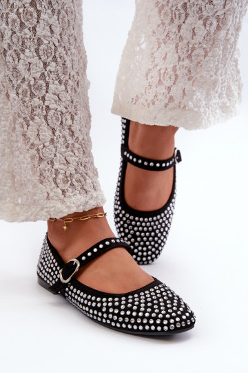 Ballerines noires en daim synthétique ornées de cristaux de Swarovski Tinara